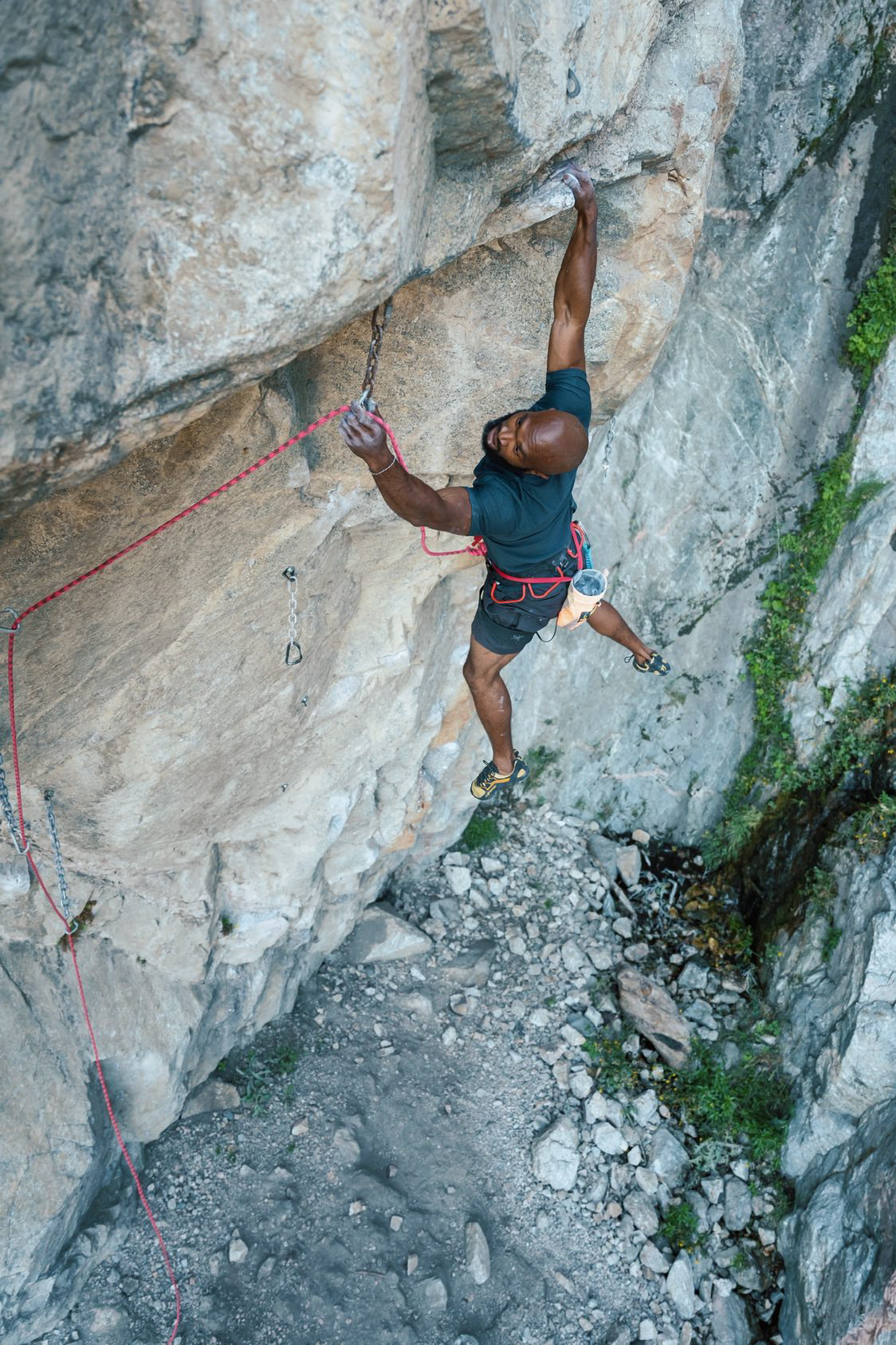 Dom Photo 3 Pro Climber, Maureen Beck, belays another climber during Global Climbing Day.